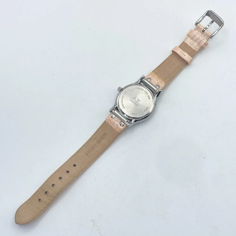 Anne Klein Women's Watch 31mm Silver Tone Peach Leather WR 30M New Battery 8
